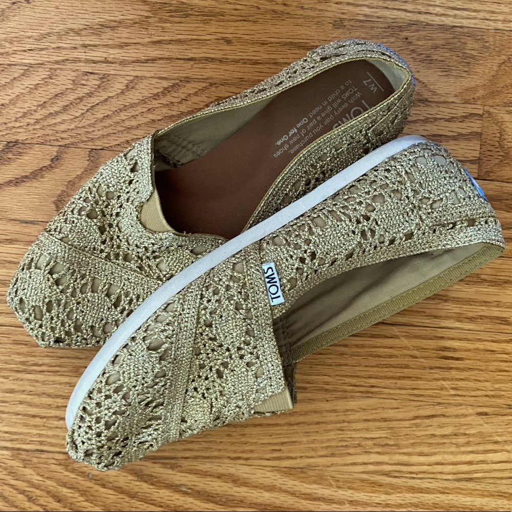 TOMS Gold Crochet Shoes